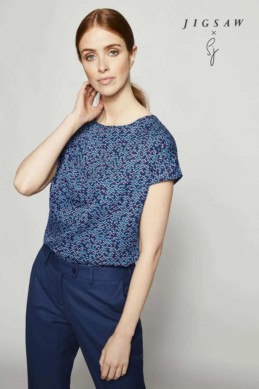 SJ018 - Slash Neck Blouse - Micro Petal