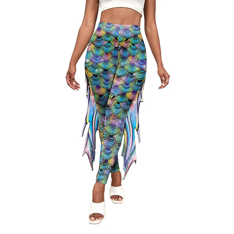 Slim Fish Pants With Raised Hips And Digital Fin Printing Small Feet Women's Underpants