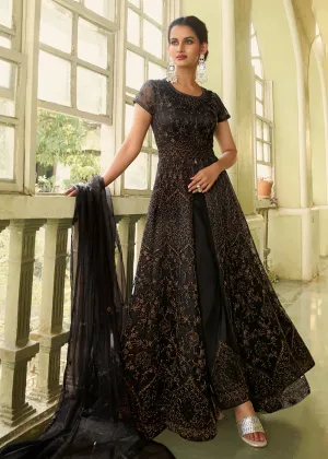 Slit Style Exquisite Black Zari Embroidered Party Festive Anarkali