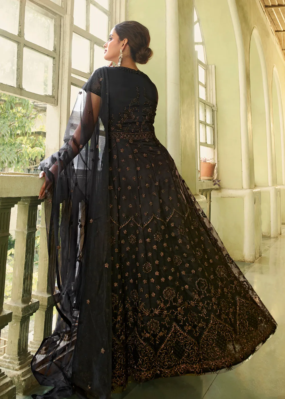 Slit Style Exquisite Black Zari Embroidered Party Festive Anarkali