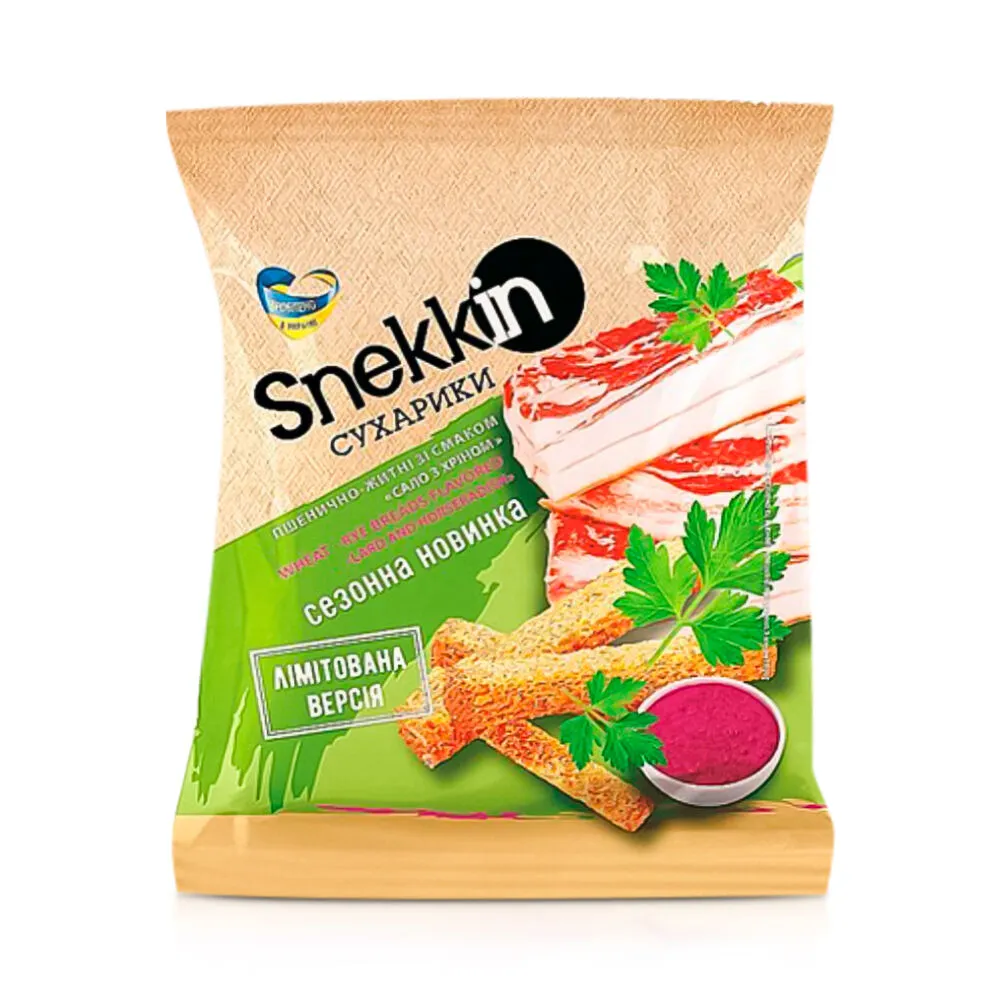 Snekkin Wheat-Rye Croutons with Lard and Horseradish Flavor, 70g