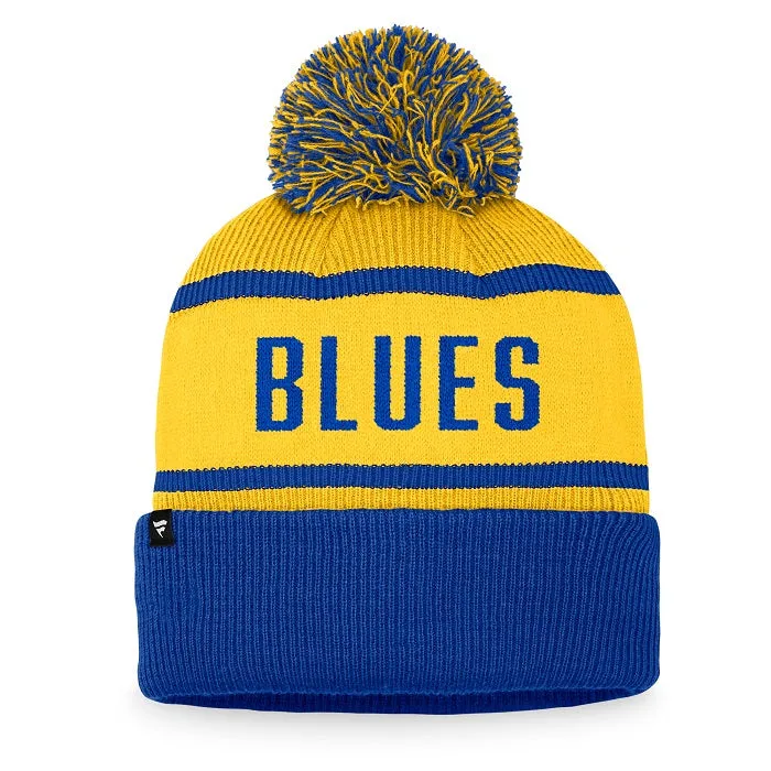 ST. LOUIS BLUES FANATICS CIRCLE LOGO POM KNIT HAT - BLUE/GOLD