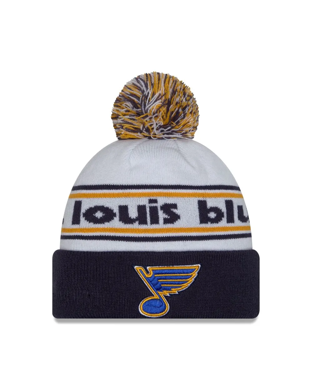 ST. LOUIS BLUES NEW ERA NOTE BANDED POM KNIT - WHITE/NAVY