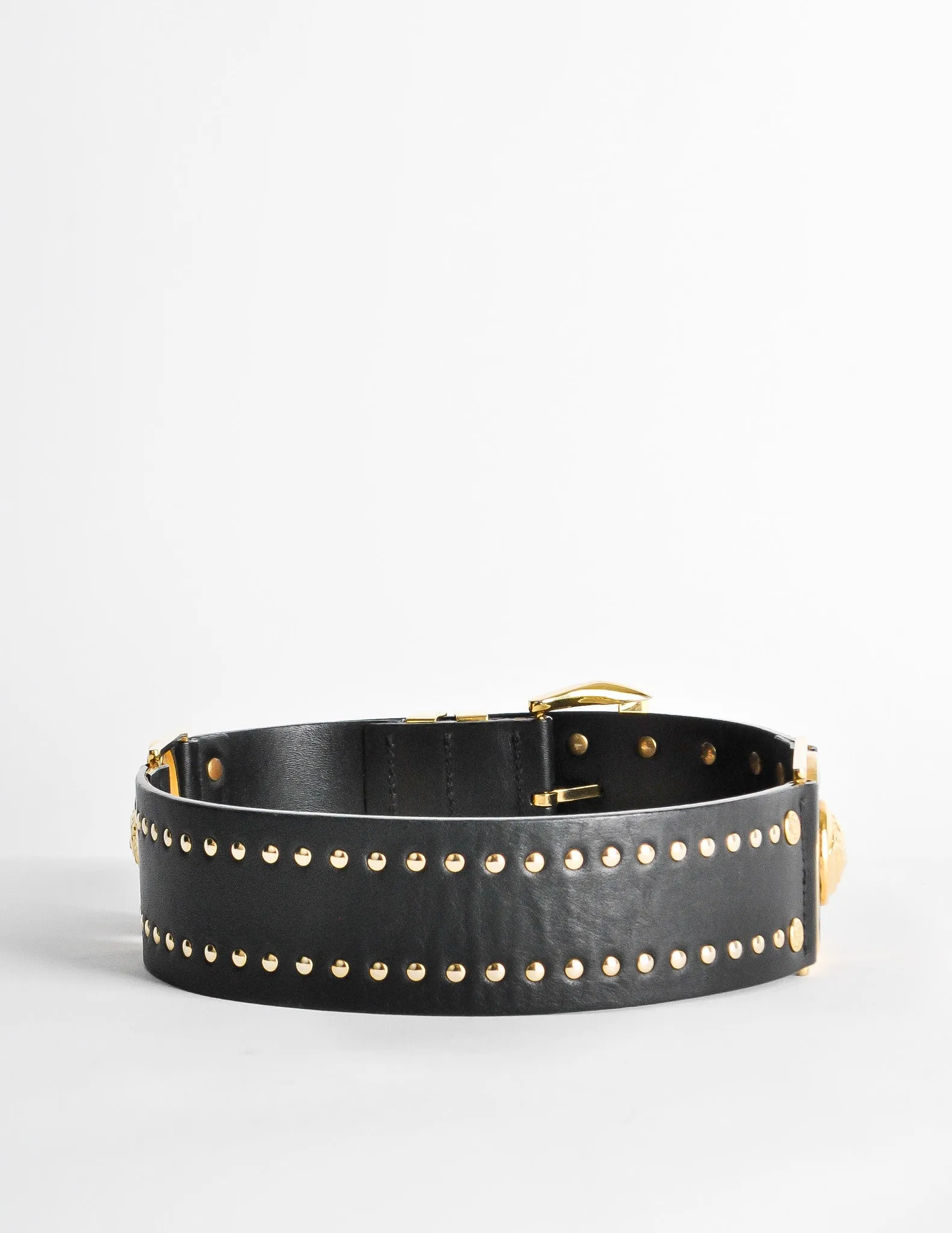 Versace Vintage Black and Gold Studded Medusa Belt