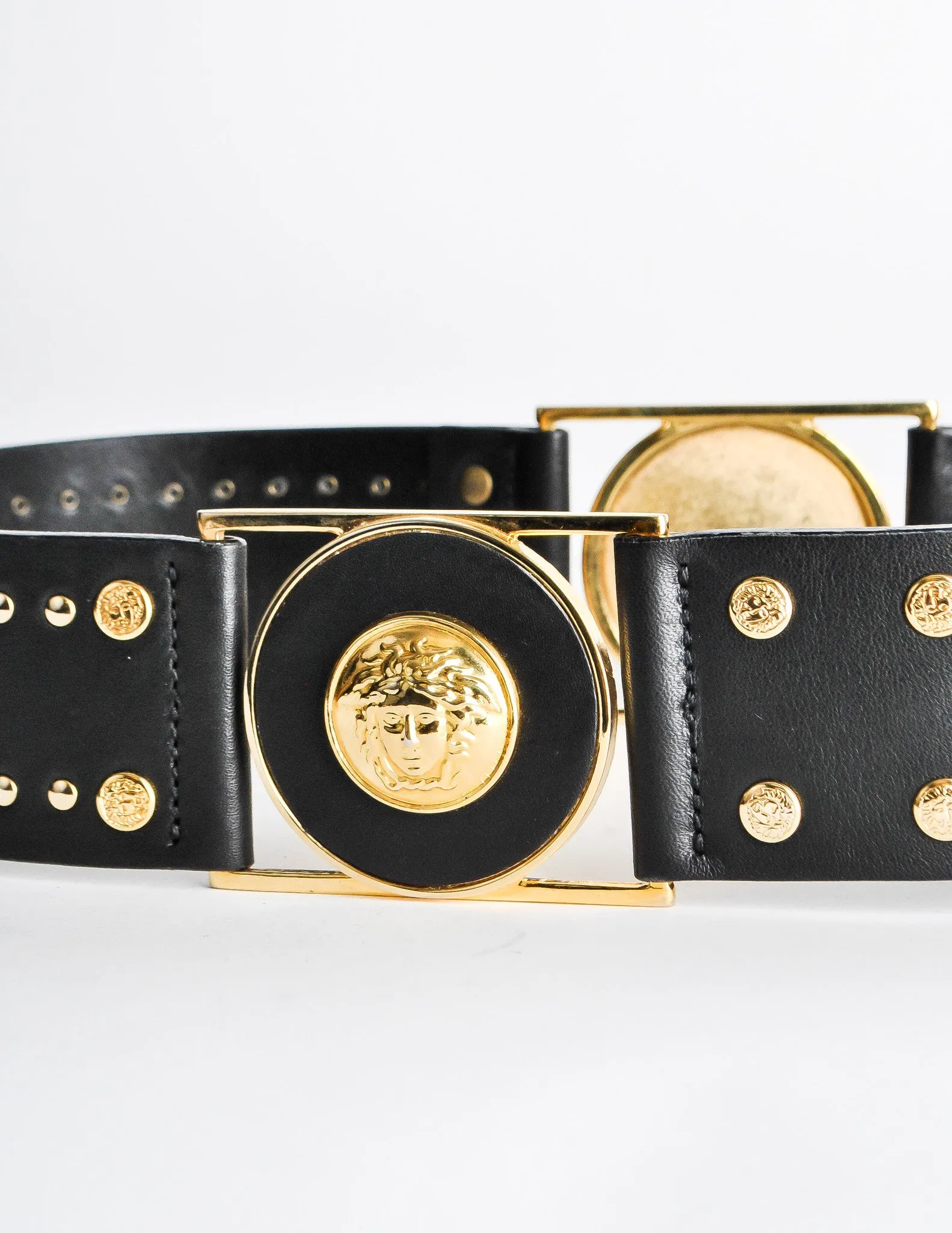 Versace Vintage Black and Gold Studded Medusa Belt