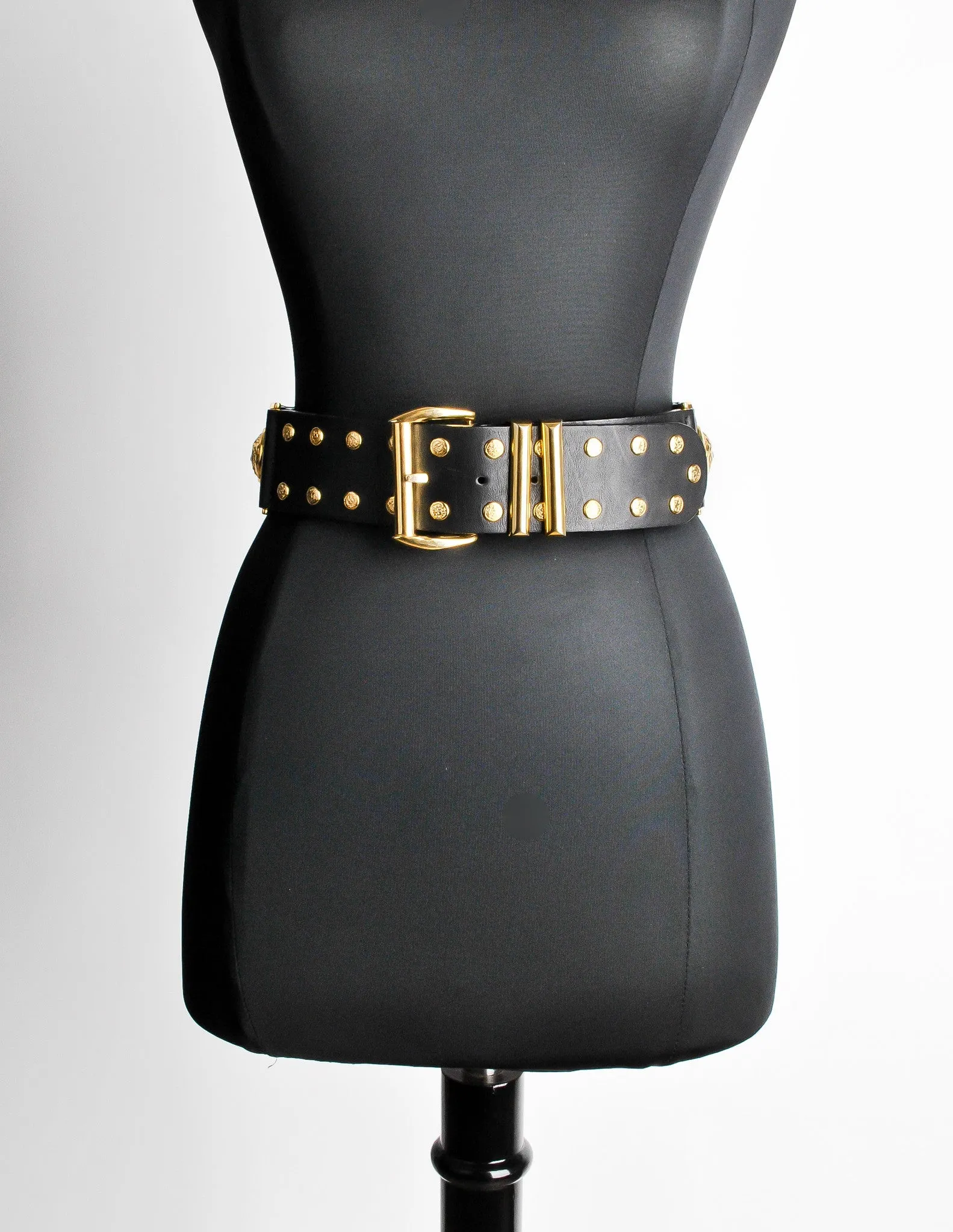 Versace Vintage Black and Gold Studded Medusa Belt