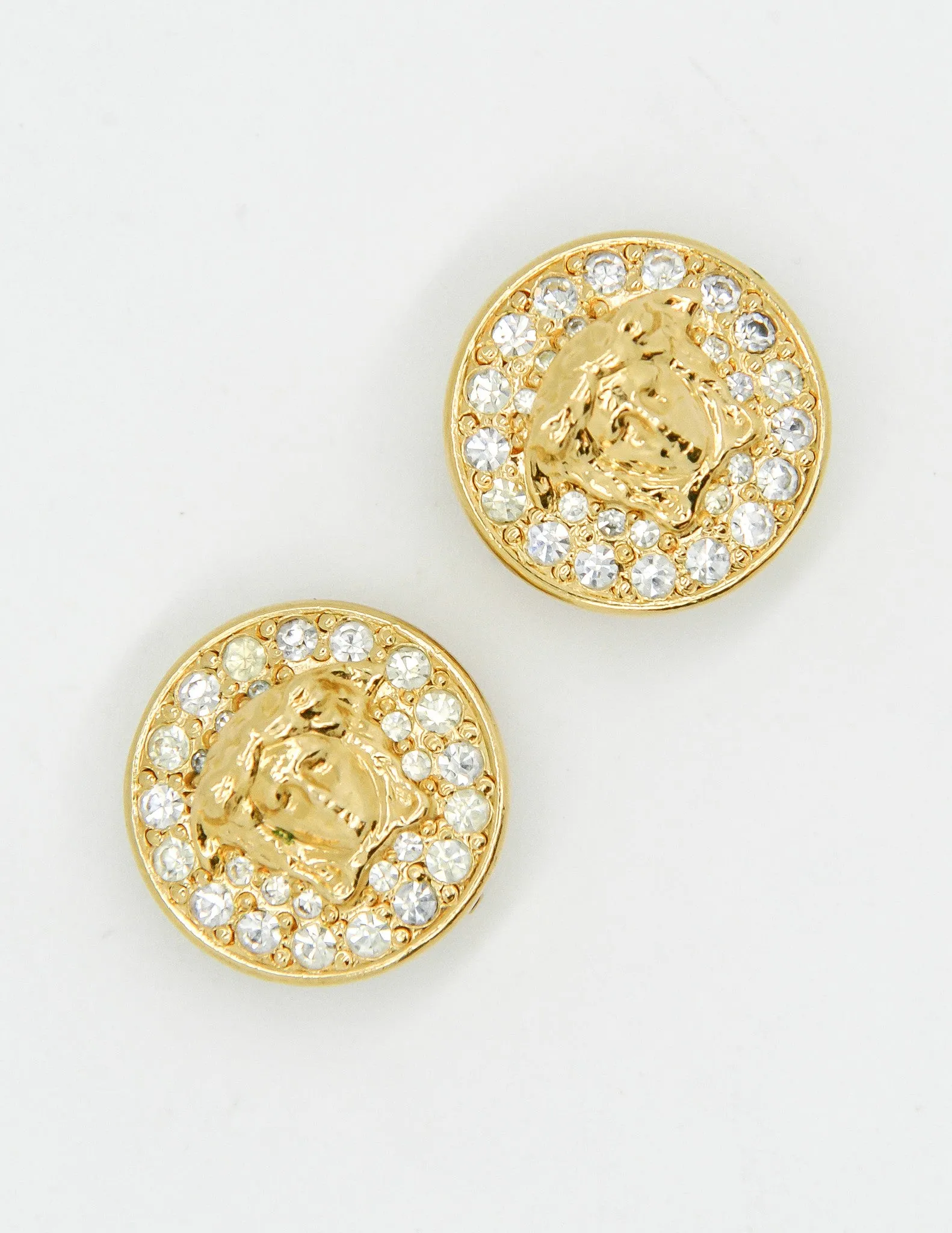 Versace Vintage Medusa Gold Rhinestone Earrings