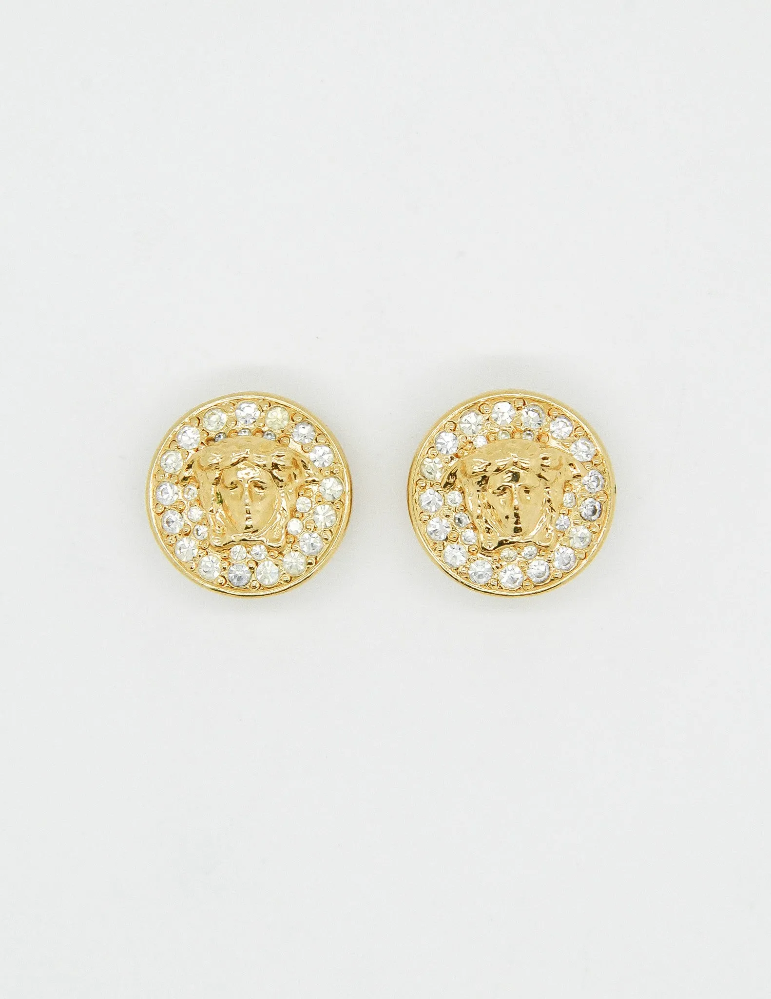 Versace Vintage Medusa Gold Rhinestone Earrings