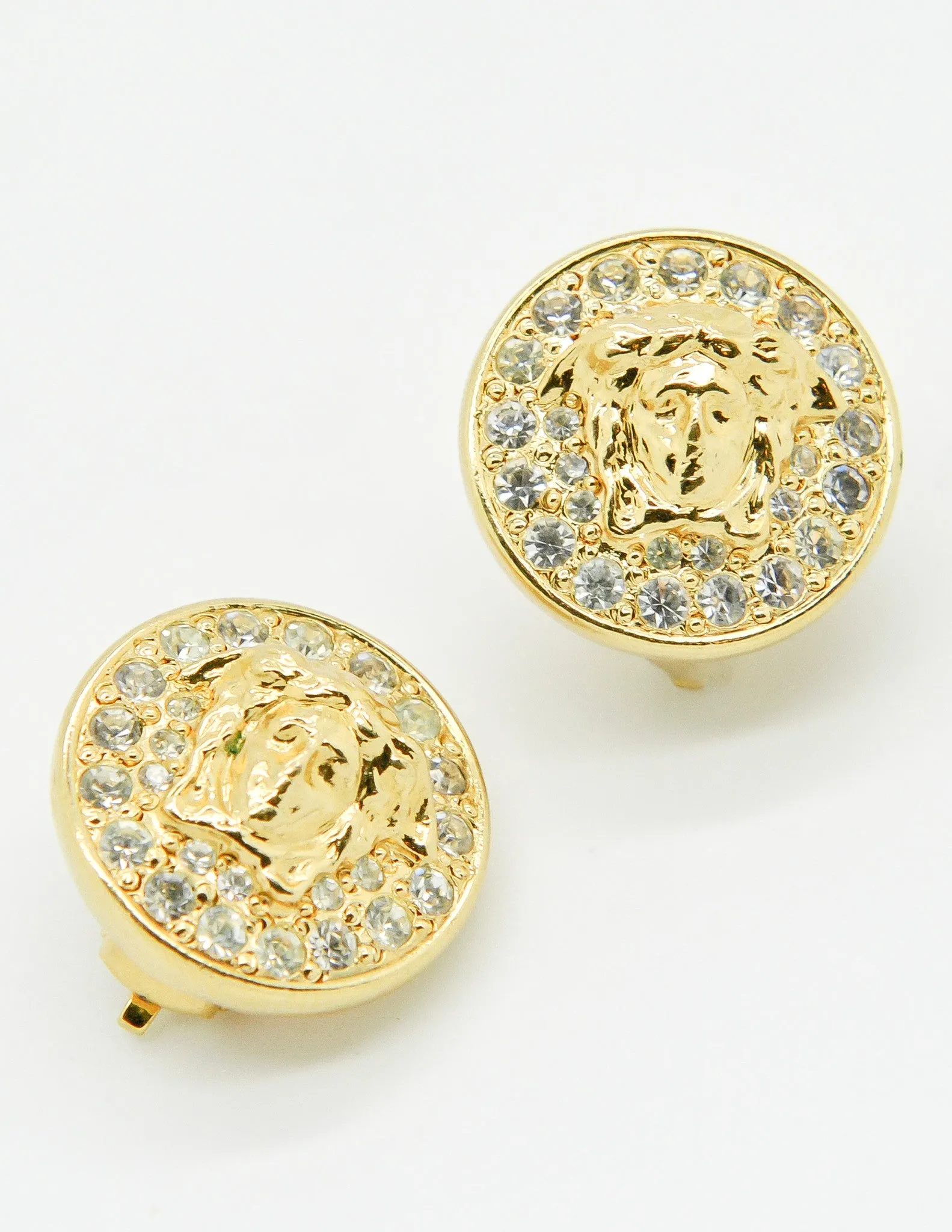 Versace Vintage Medusa Gold Rhinestone Earrings