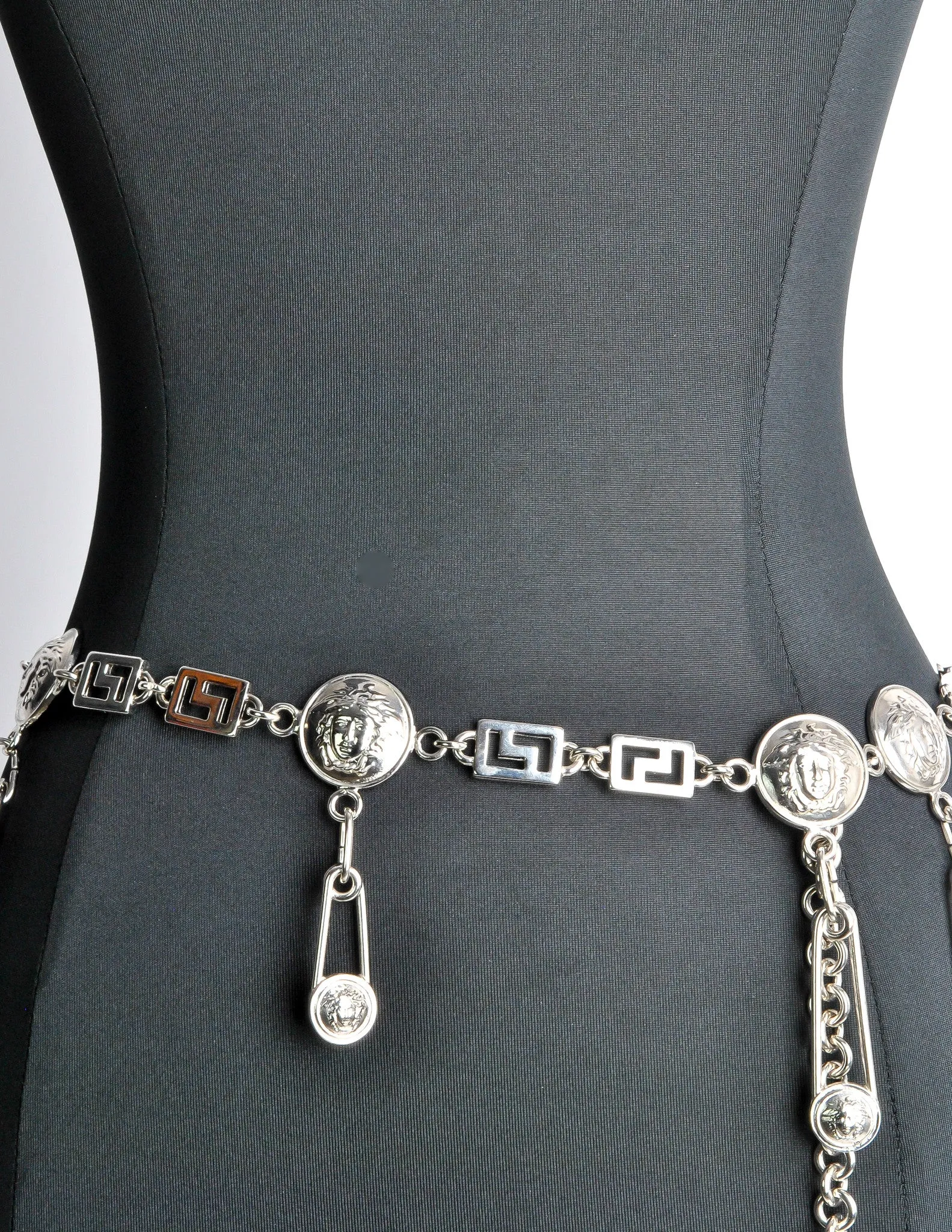 Versace Vintage Silver Medusa Safety Pin Chain Belt