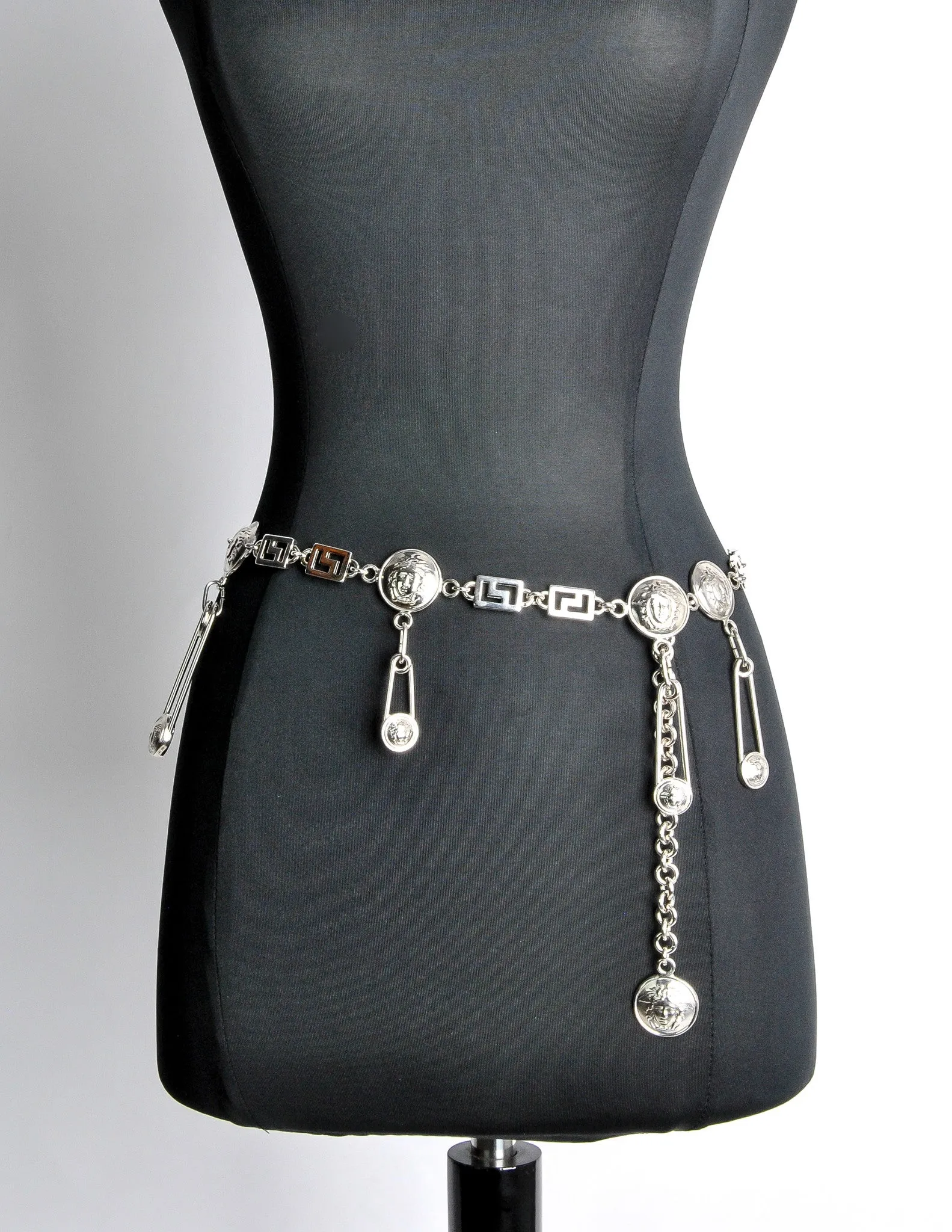 Versace Vintage Silver Medusa Safety Pin Chain Belt