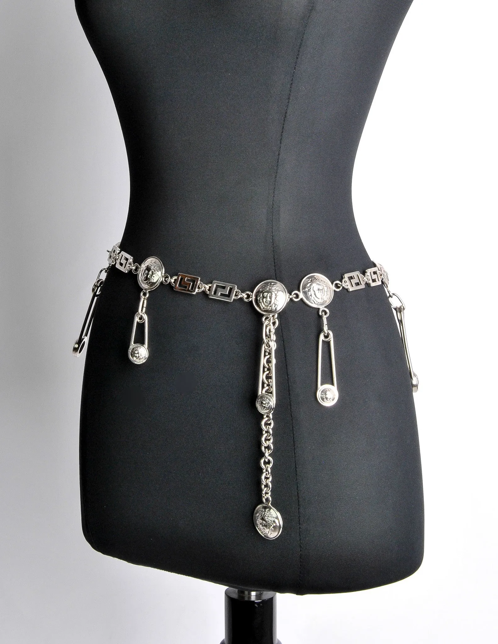 Versace Vintage Silver Medusa Safety Pin Chain Belt