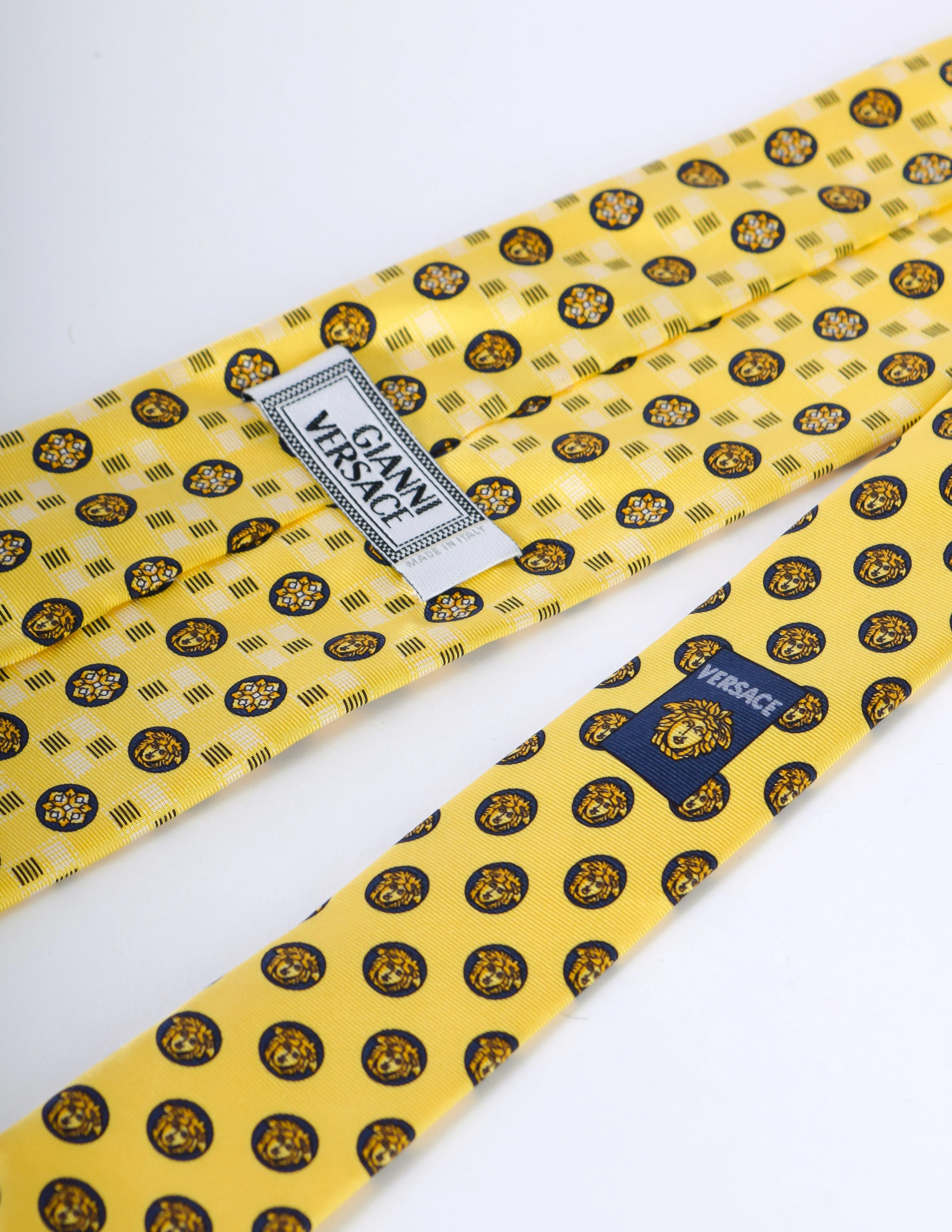 Versace Vintage Yellow and Black Medusa Silk Neck Tie