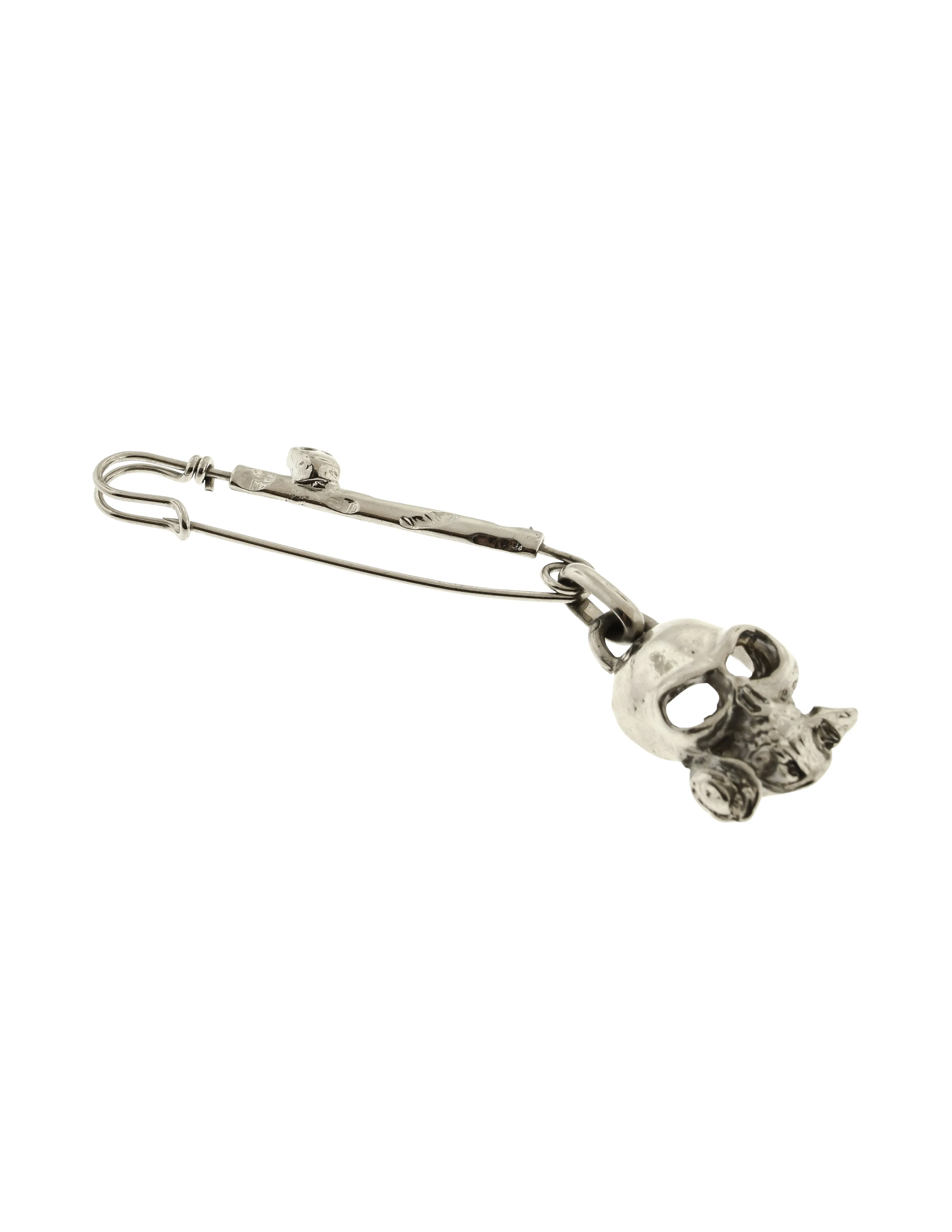 Versus Versace Vintage 1994 Silver Dangling Skull Rose Safety Pin Brooch