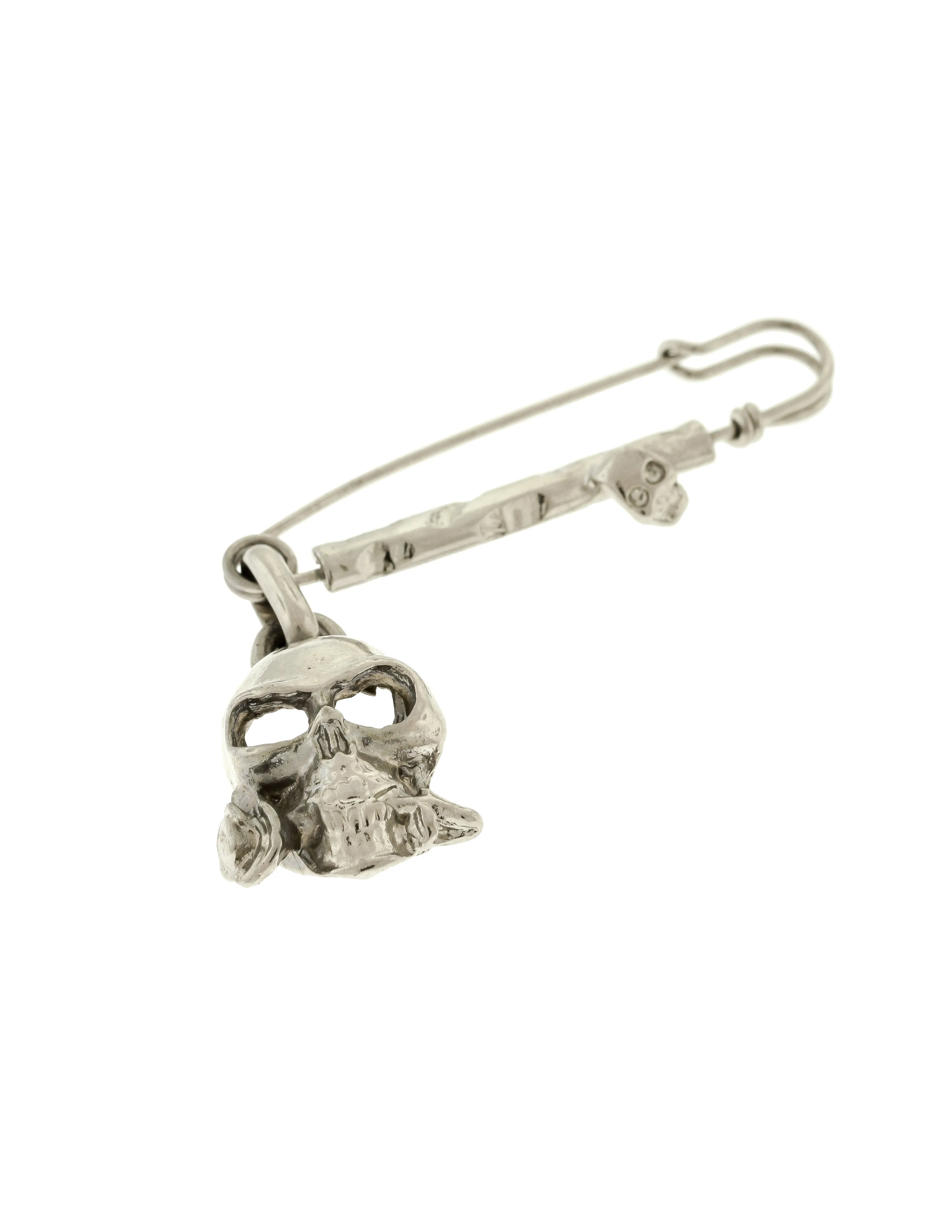 Versus Versace Vintage 1994 Silver Dangling Skull Rose Safety Pin Brooch