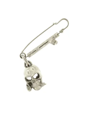 Versus Versace Vintage 1994 Silver Dangling Skull Rose Safety Pin Brooch