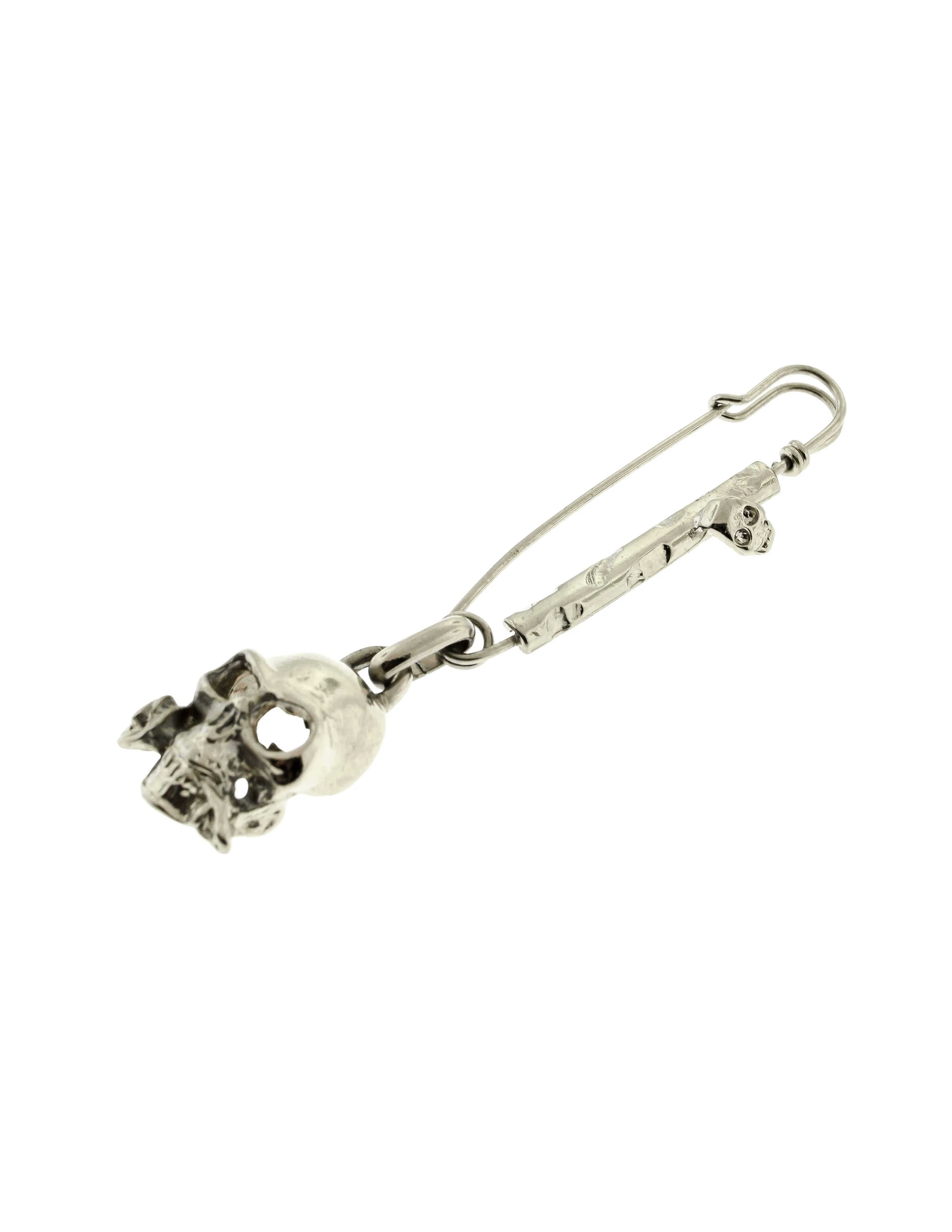 Versus Versace Vintage 1994 Silver Dangling Skull Rose Safety Pin Brooch