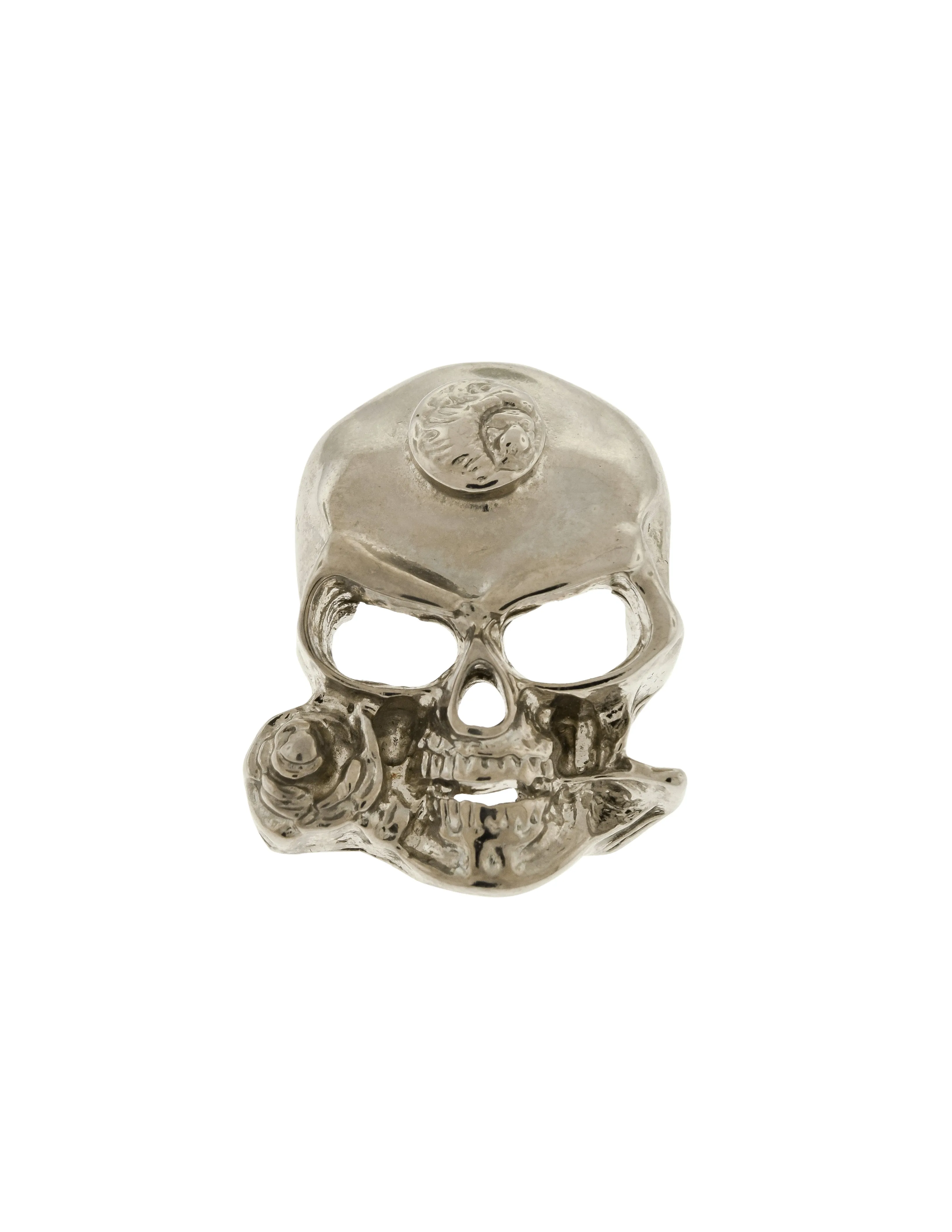 Versus Versace Vintage 1994 Silver Skull With Rose Small Tie Tack Brooch Pin