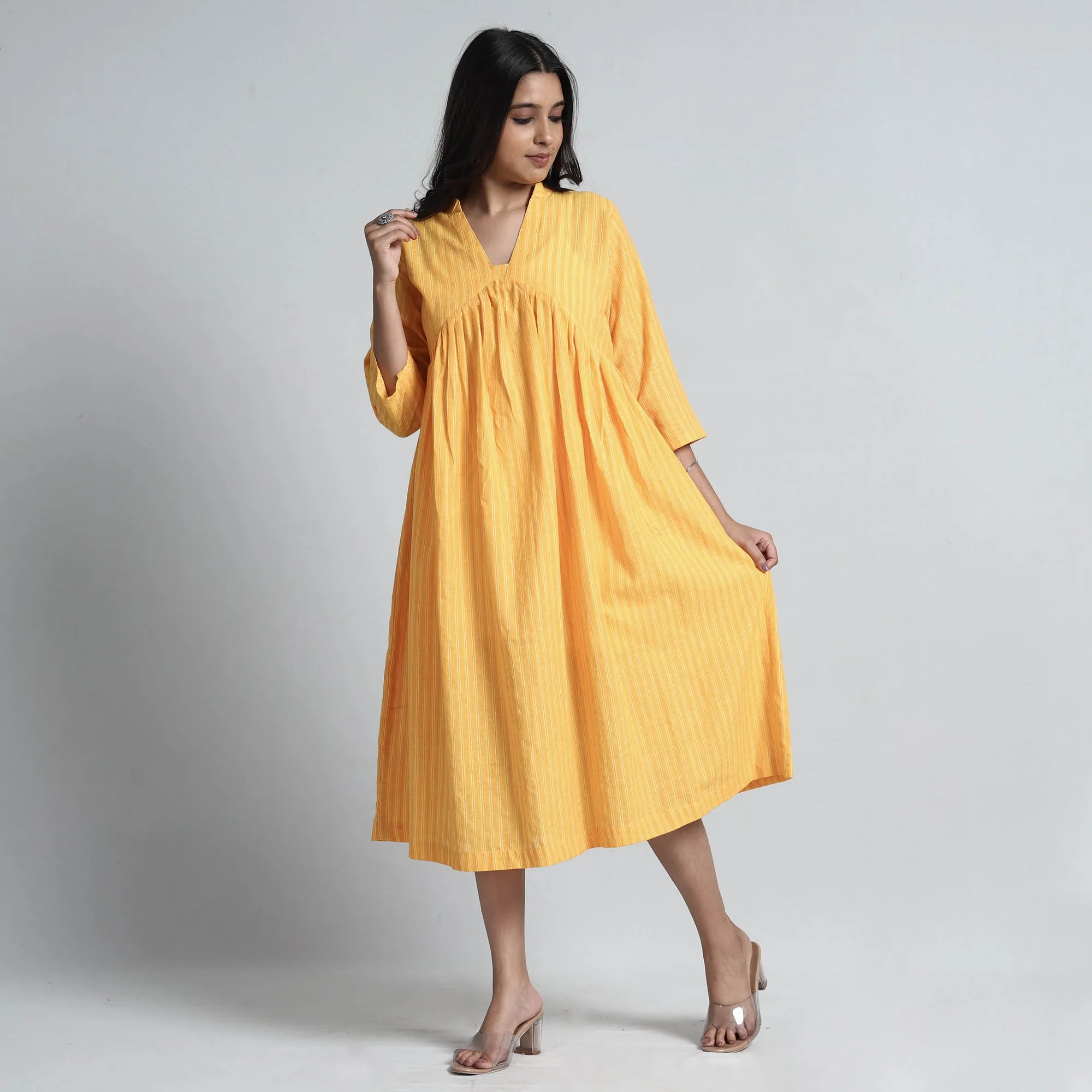 Yellow - Exquisite Jacquard Cotton Dress